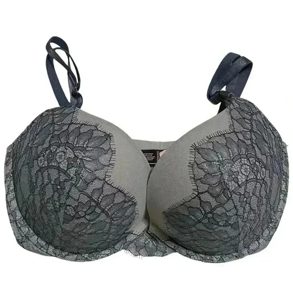 Victoria’s Secret Very Sexy Push-Up Bra 34DD Grey Lace Embellished Padded NWT - Picture 1 of 7